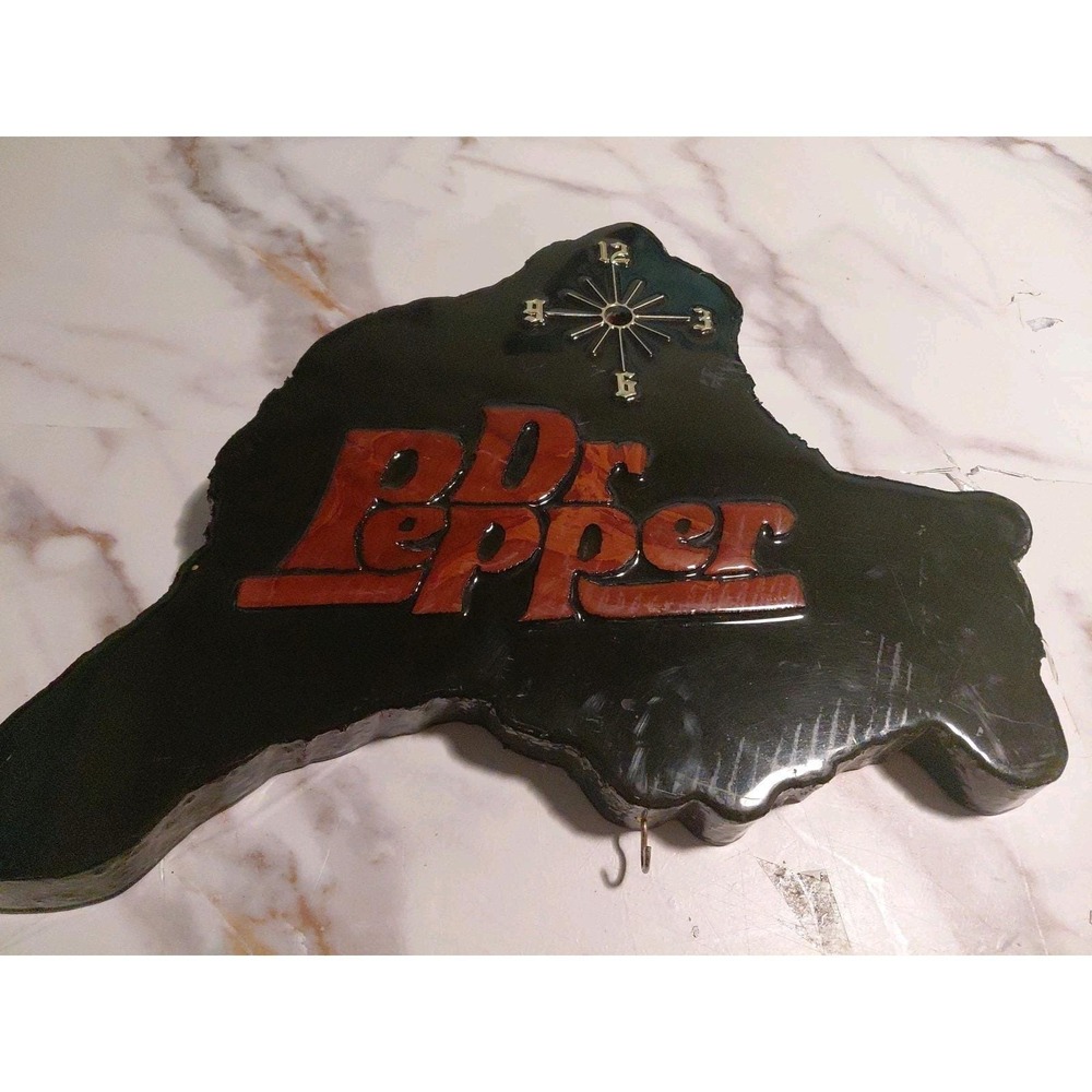 State of Texas Handmade Dr. Pepper Unfinished Clock Wood Resin Wall Art (As Is)‎